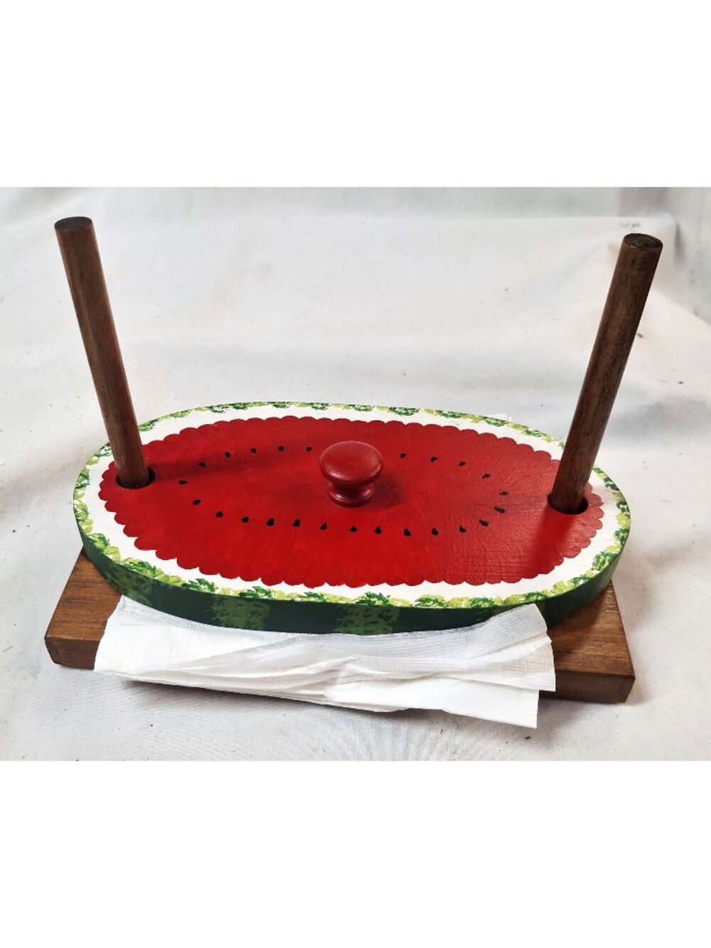 Handcrafted Wooden Napkin Holder With Watermelon Design - Rustic Tabletop Decor